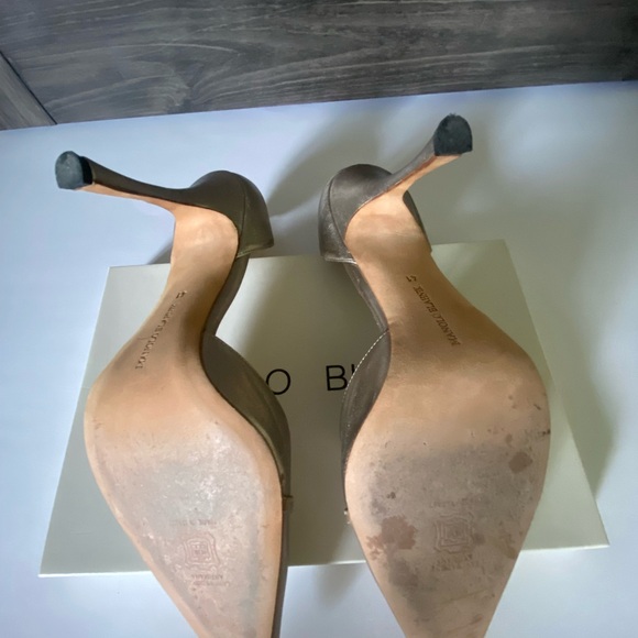 Metallic Leather Manolo Blahnik pointy toe d'orsay pump heels,  sz 41 - Picture 8 of 8